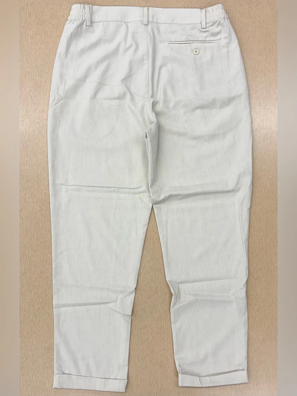 Khaki pleated linen blend cuffed ankle pants